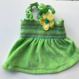 LULU PINK stretchy XS velour green summer dress with yellow flower stretchy top